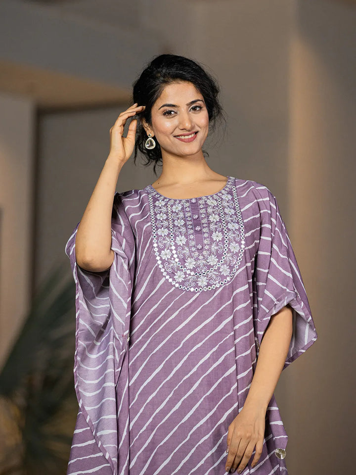 Purple-Silk-Blend-Leheriya-Embroidered-Kaftan-Kurta-Set