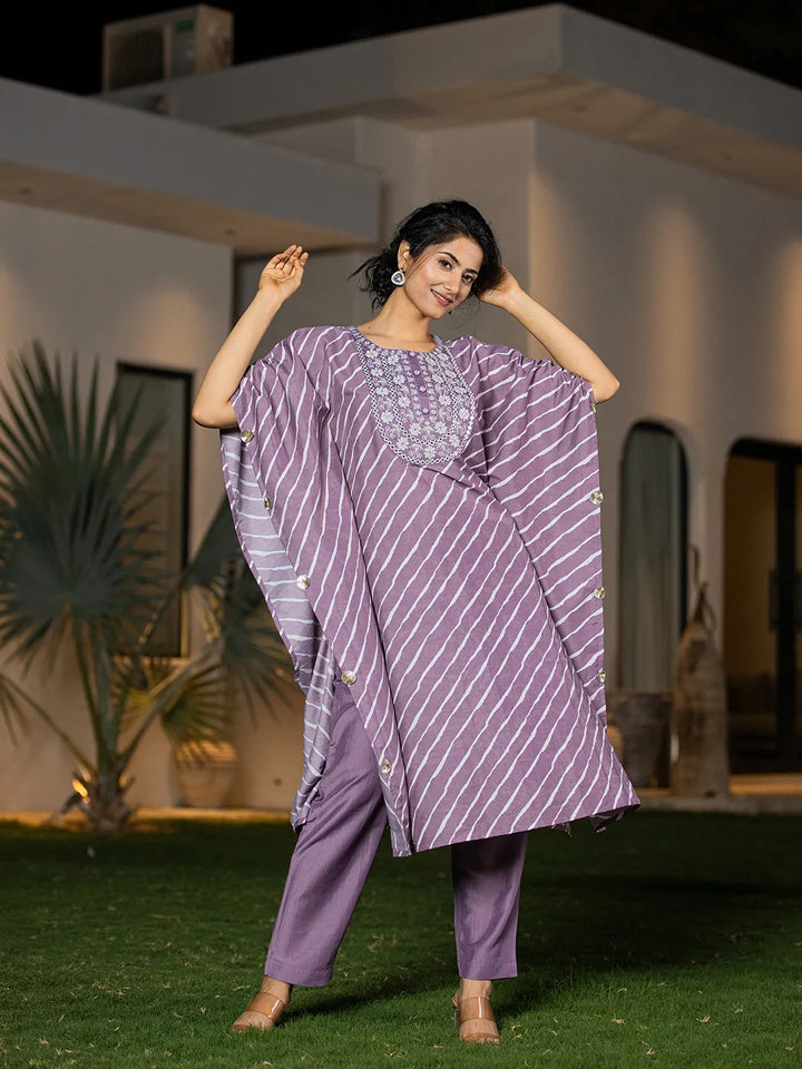 Purple-Silk-Blend-Leheriya-Embroidered-Kaftan-Kurta-Set