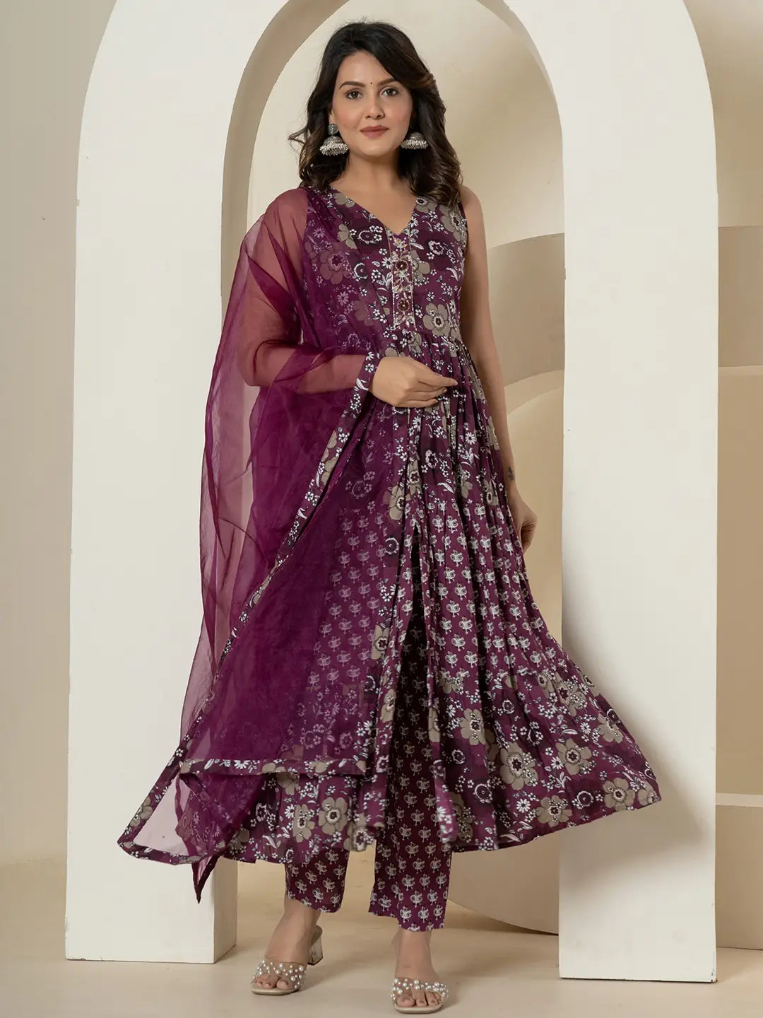 Purple-Cotton-Fit-And-Flare-Tiered-3-Piece-Kurta-Set