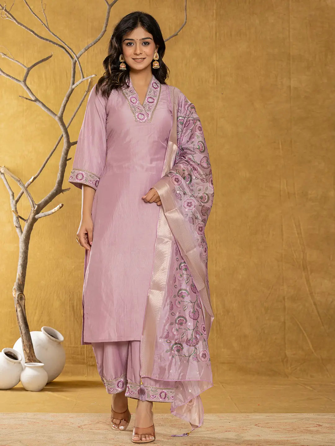 Purple-Silk-Blend-Pakistani-Style-3-Piece-Kurta-Set