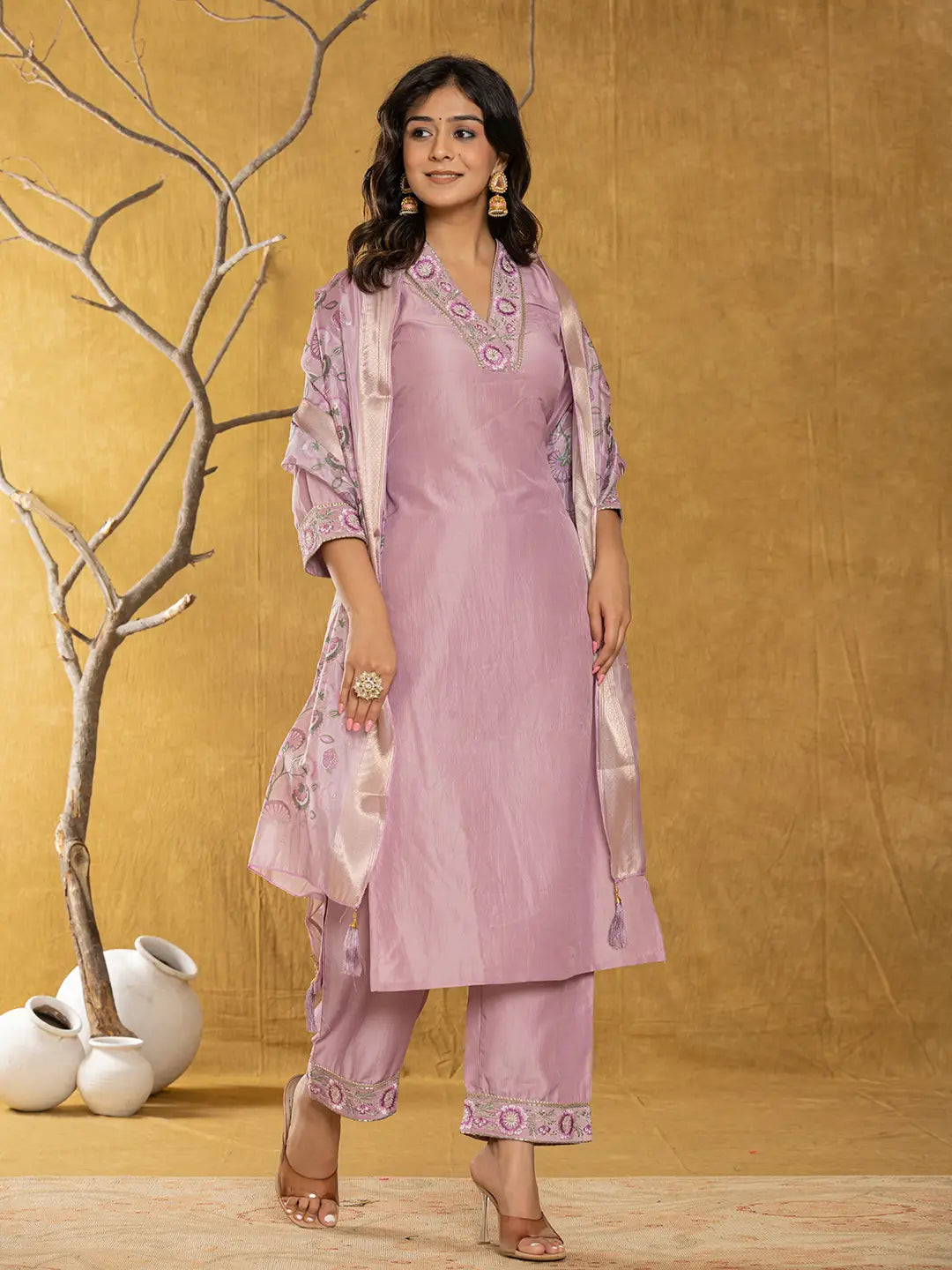 Purple-Silk-Blend-Pakistani-Style-3-Piece-Kurta-Set