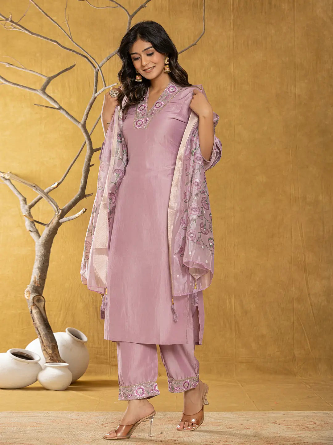 Purple-Silk-Blend-Pakistani-Style-3-Piece-Kurta-Set