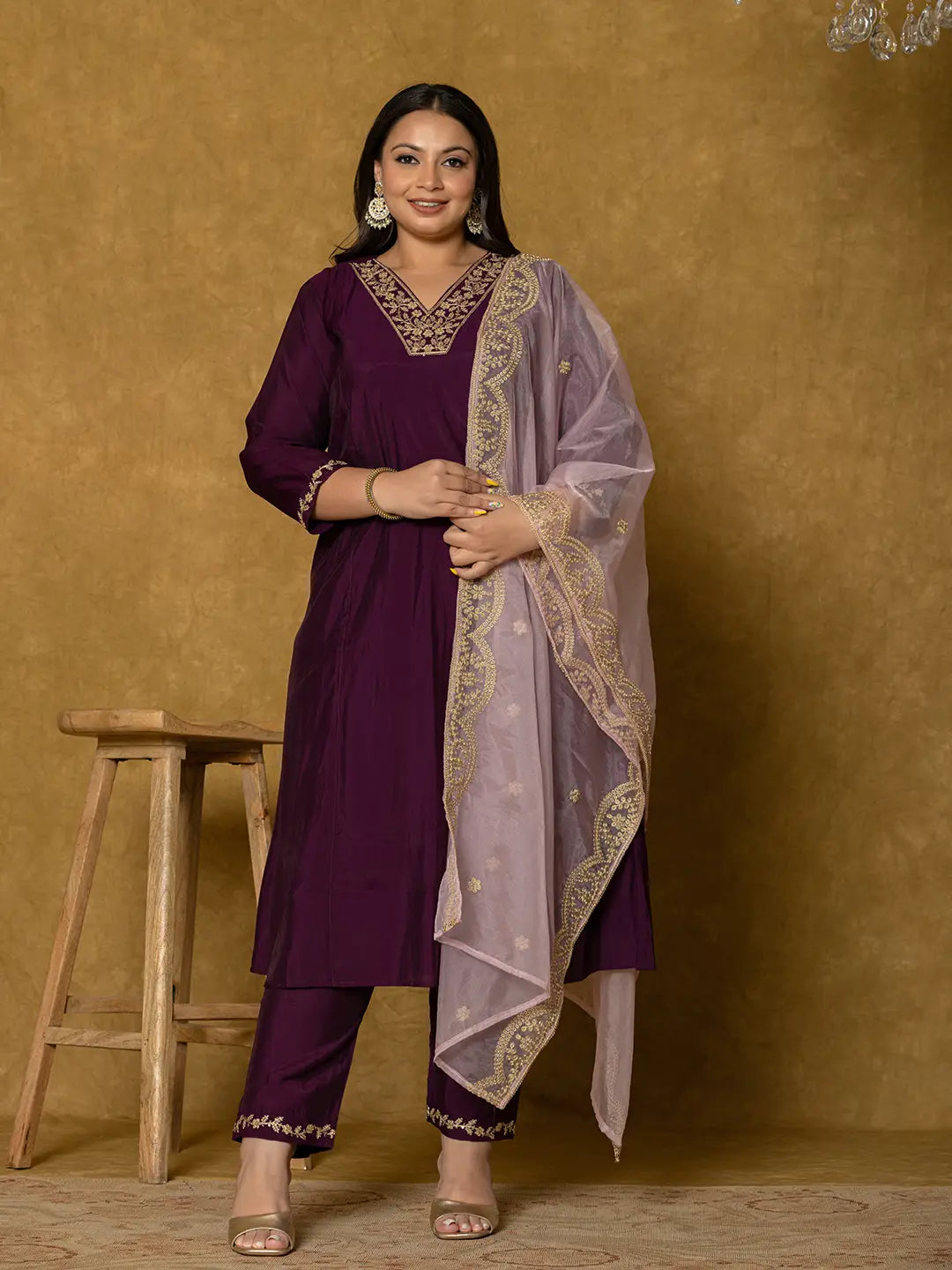 Purple-Silk-Embroidered-Plus-Size-3-Piece-Kurta-Set