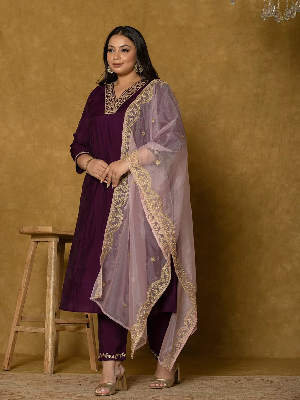 Purple-Silk-Embroidered-Plus-Size-3-Piece-Kurta-Set