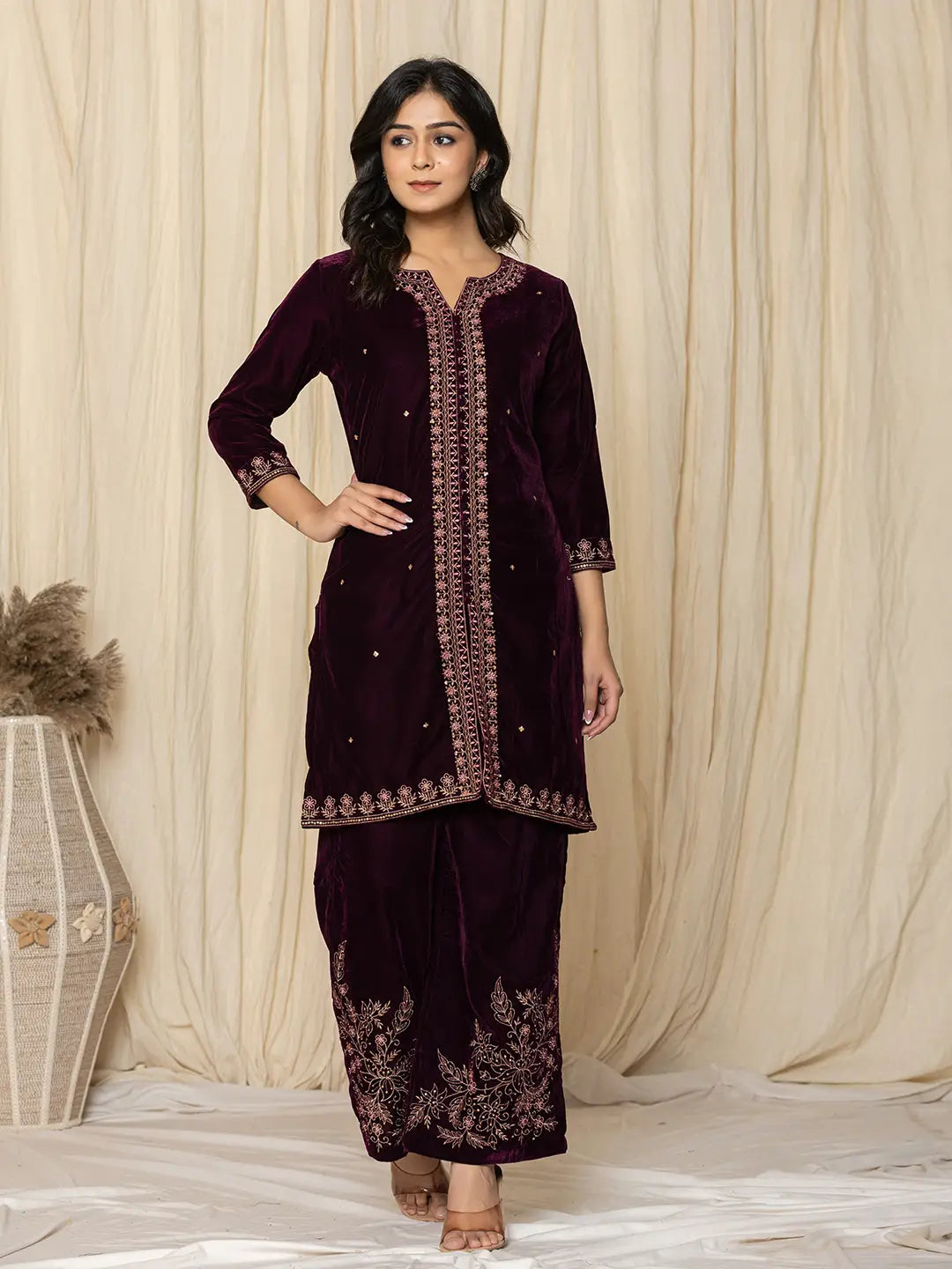 Purple-Velvet-Zari-Work-Emmbroidered-Co-Ord-Set