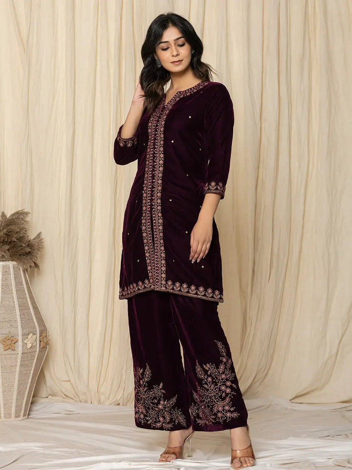 Purple-Velvet-Zari-Work-Emmbroidered-Co-Ord-Set