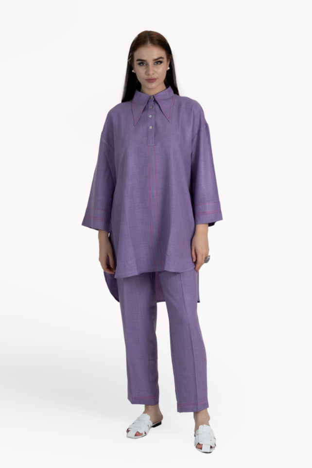purple Linen Blend Akira Kurta & Pant Set