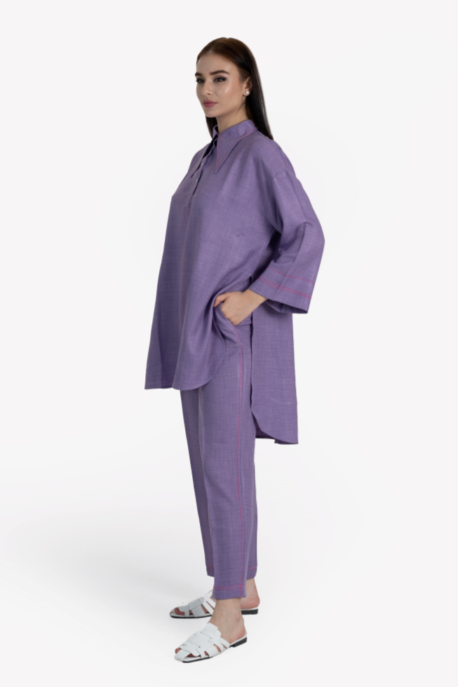 purple Linen Blend Akira Kurta & Pant Set