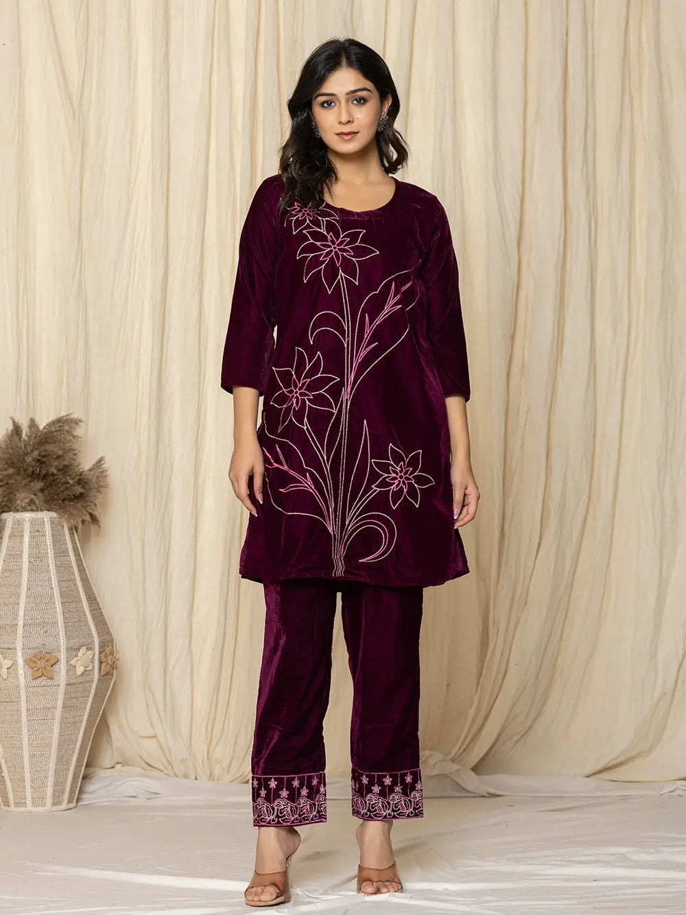 Purple-Velvet-Embroidered-Co-Ord-Set