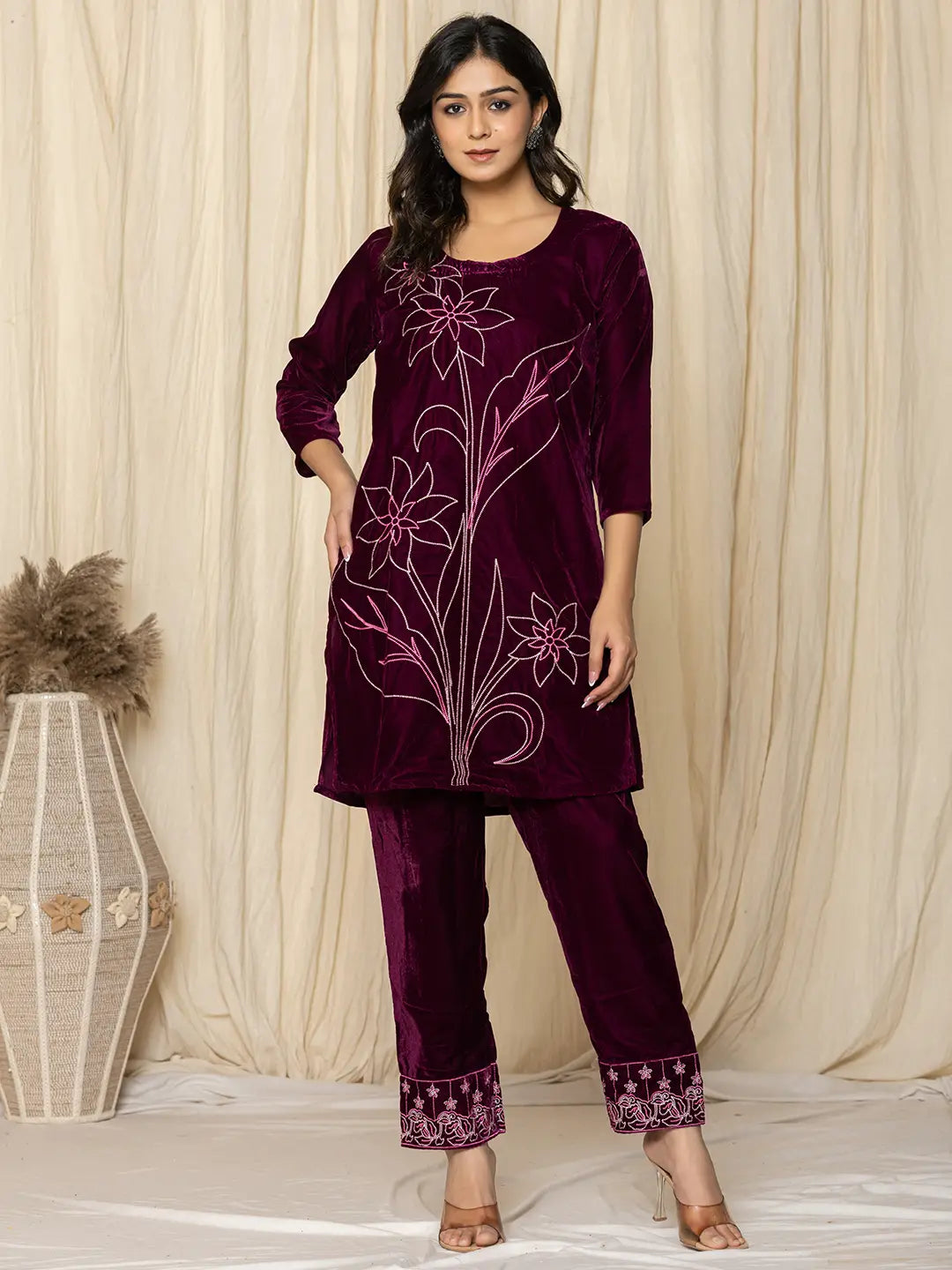 Purple-Velvet-Embroidered-Co-Ord-Set