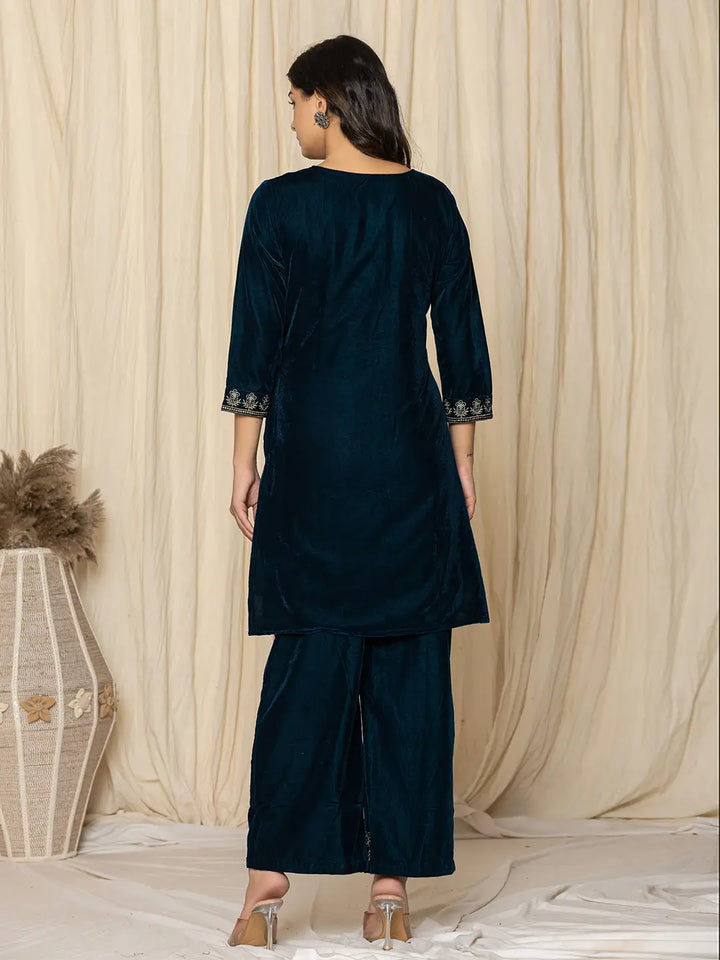 Rama-Green-Velvet-Zari-Work-Co-Ord-Set