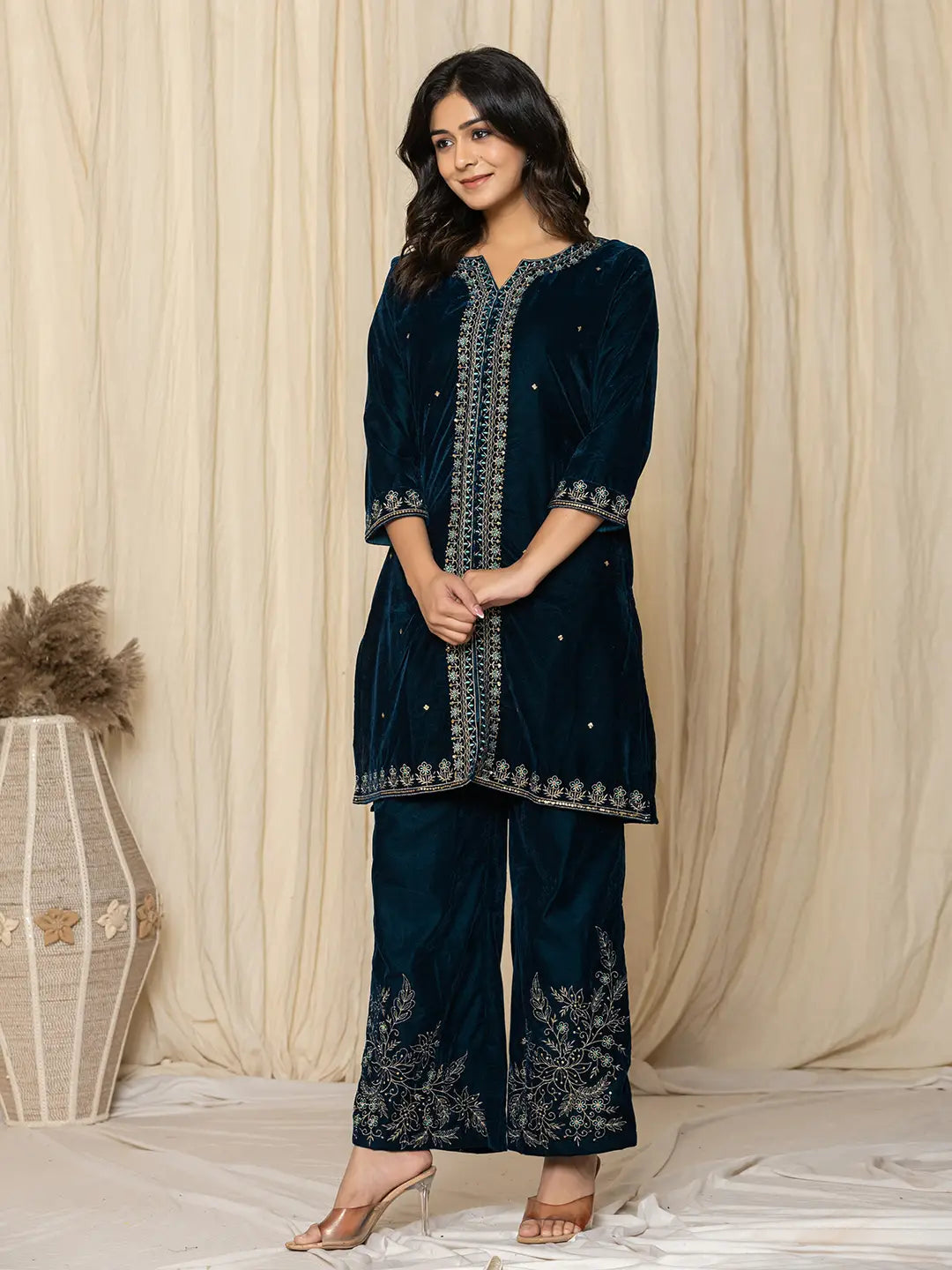 Rama-Green-Velvet-Zari-Work-Co-Ord-Set