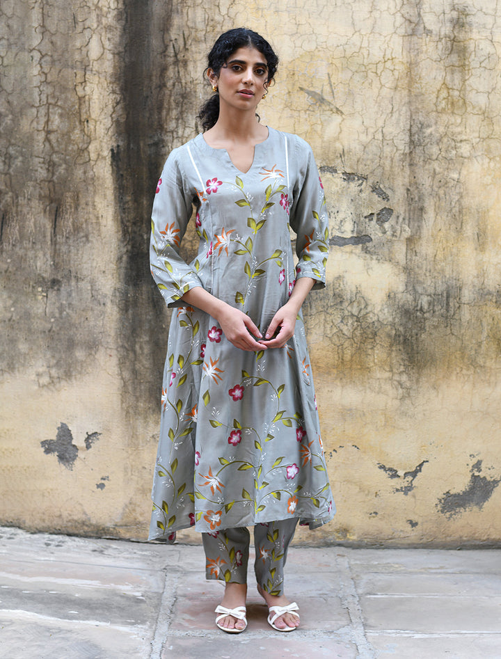 rangeelo-Floral-Printed-Regular-Pure-Cotton-Kurta-With-Trousers-RO202GREY