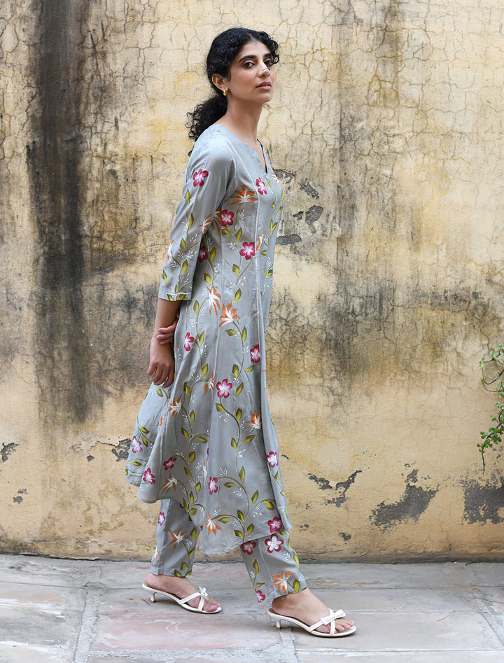 rangeelo-Floral-Printed-Regular-Pure-Cotton-Kurta-With-Trousers-RO202GREY