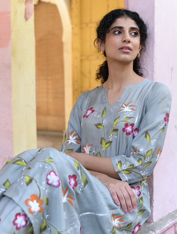 rangeelo-Floral-Printed-Regular-Pure-Cotton-Kurta-With-Trousers-RO202GREY