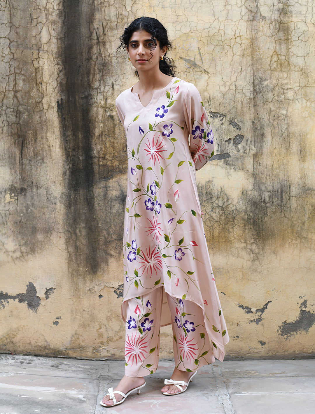 rangeelo-Floral-Printed-Regular-Pure-Cotton-Kurta-With-Trousers-RO203PINK