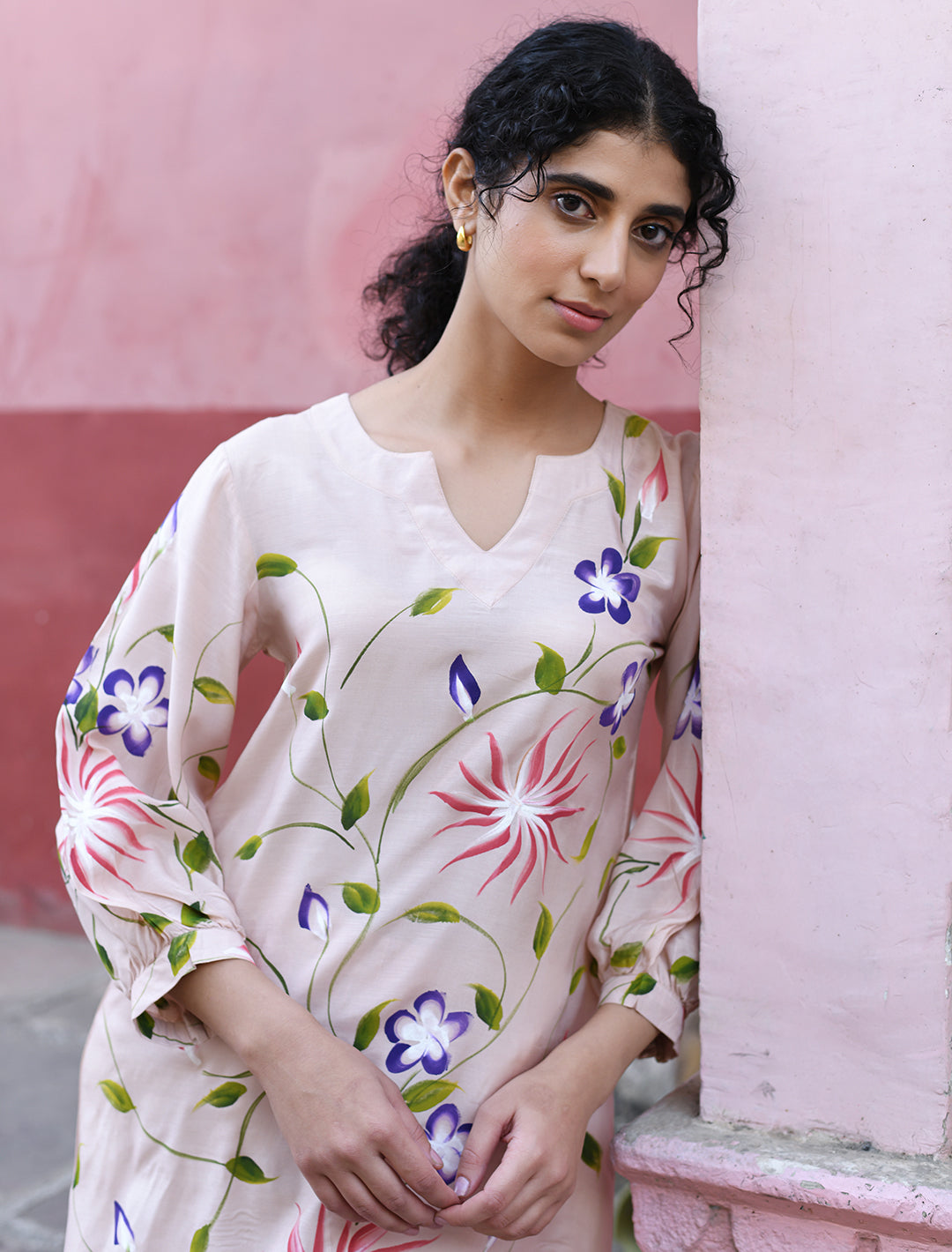 rangeelo-Floral-Printed-Regular-Pure-Cotton-Kurta-With-Trousers-RO203PINK