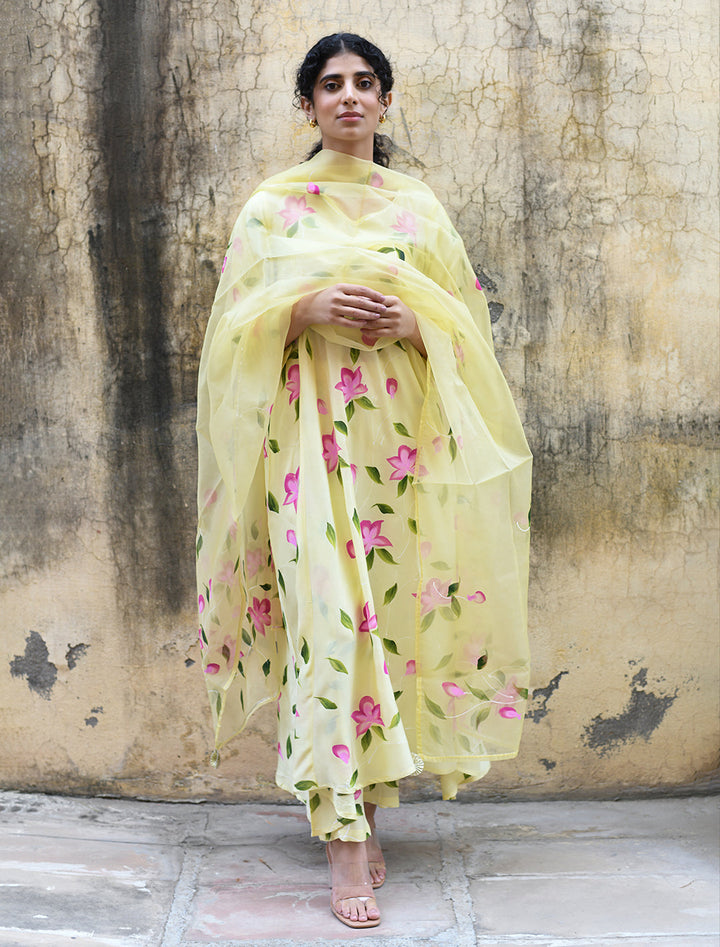 rangeelo-Floral-Printed-Regular-Pure-Cotton-Kurta-With-Trousers-&-Dupatta-RO201YELLOW