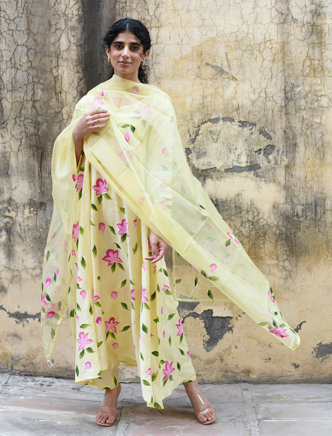 rangeelo-Floral-Printed-Regular-Pure-Cotton-Kurta-With-Trousers-&-Dupatta-RO201YELLOW