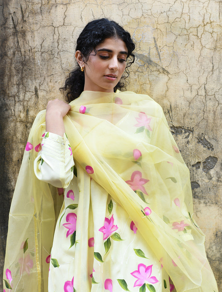 rangeelo-Floral-Printed-Regular-Pure-Cotton-Kurta-With-Trousers-&-Dupatta-RO201YELLOW