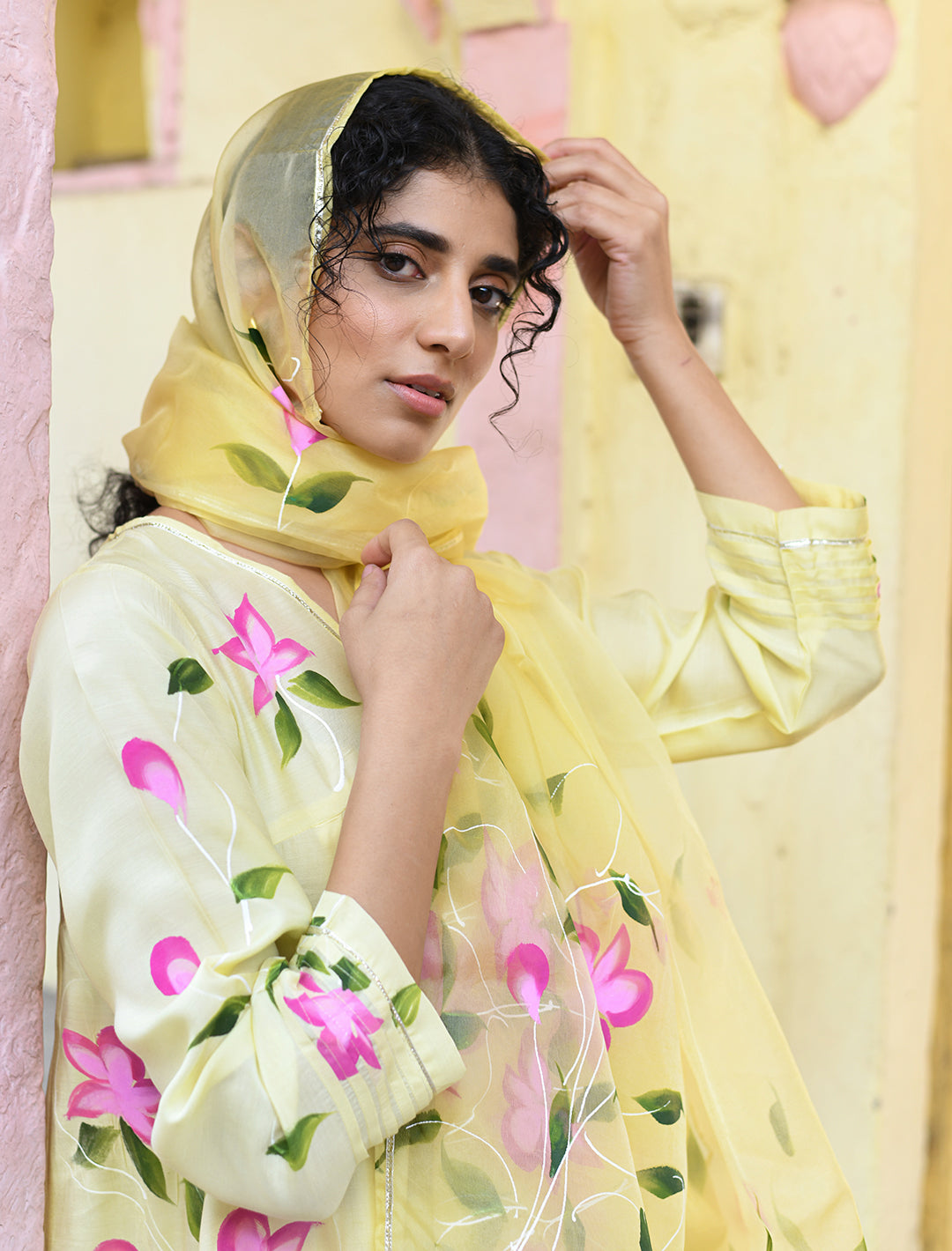 rangeelo-Floral-Printed-Regular-Pure-Cotton-Kurta-With-Trousers-&-Dupatta-RO201YELLOW