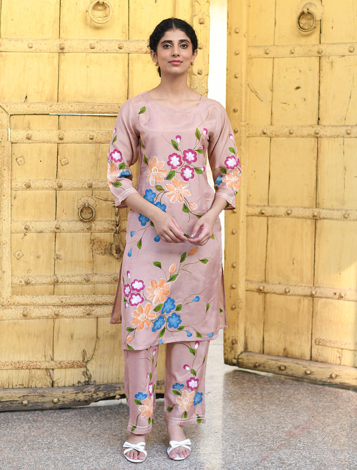 rangeelo-Floral-Printed-Regular-Pure-Cotton-Kurta-With-Trousers-&-Dupatta-RO208BROWN