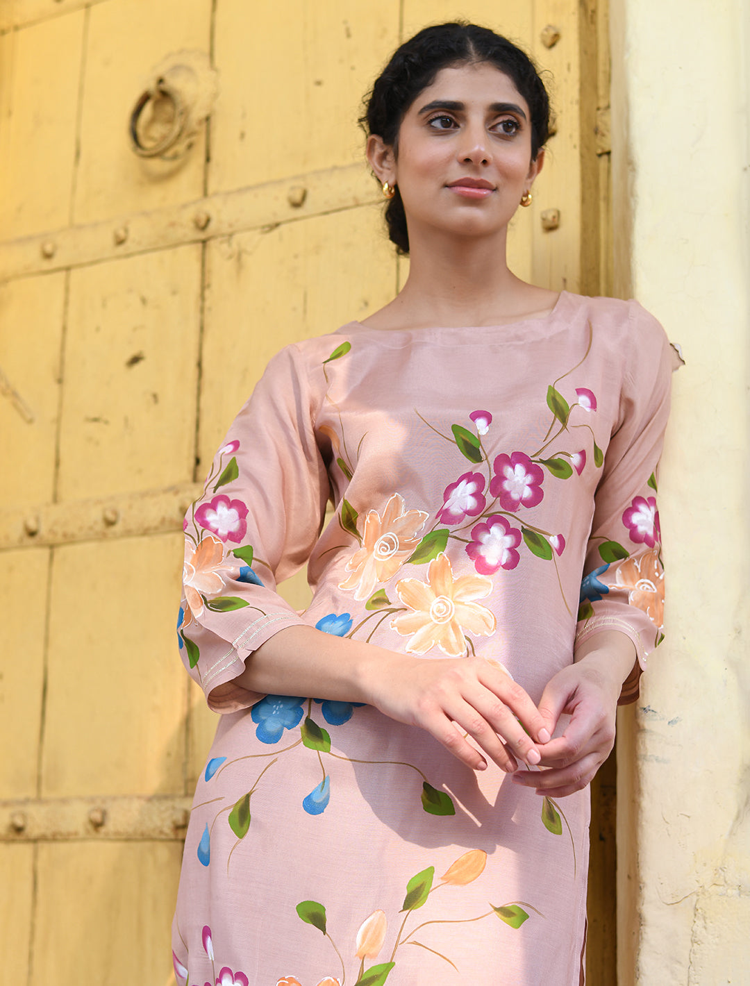 rangeelo-Floral-Printed-Regular-Pure-Cotton-Kurta-With-Trousers-&-Dupatta-RO208BROWN