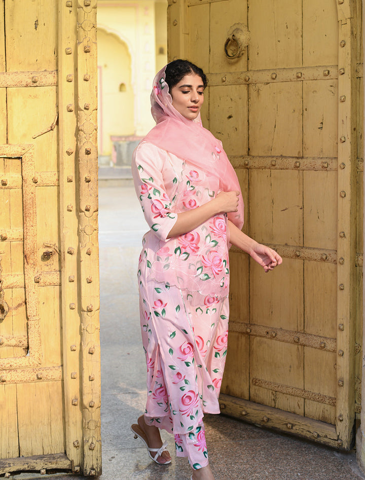 rangeelo-Floral-Printed-Regular-Pure-Cotton-Kurta-With-Trousers-&-Dupatta-RO210PINK