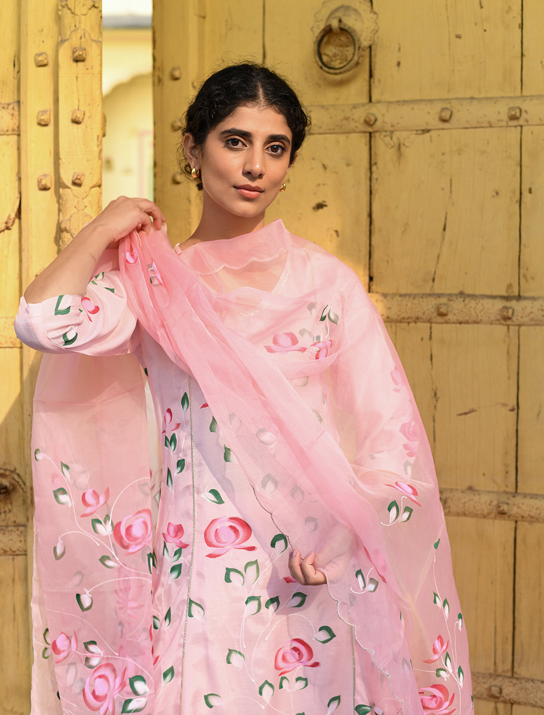 rangeelo-Floral-Printed-Regular-Pure-Cotton-Kurta-With-Trousers-&-Dupatta-RO210PINK