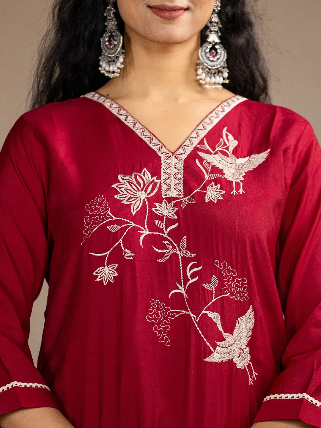 Red-Cotton-Solid-Embroidered-Straight-3-Piece-Kurta-Set