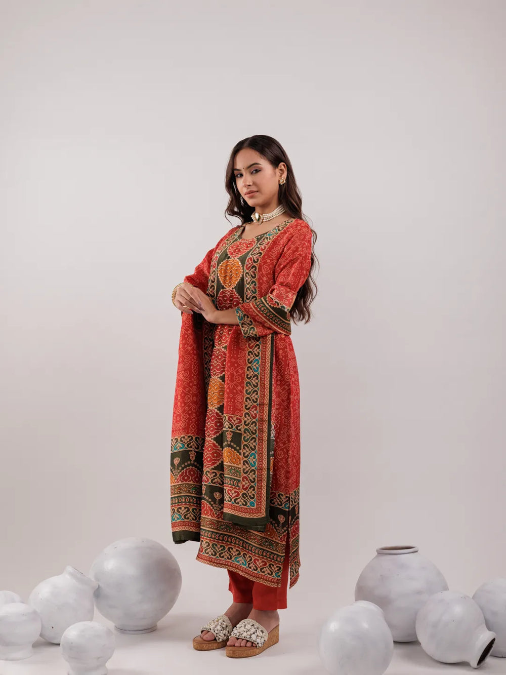 Red-Shimmer-Tissue-&-Viscose-Sequins-Work-3-Piece-Kurta-Set