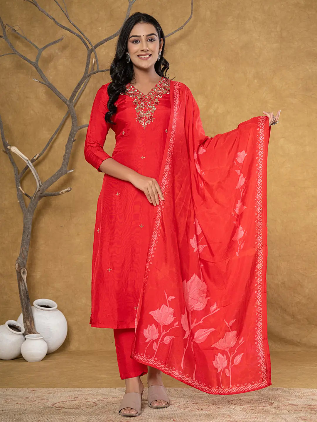 Red-Pure-Uppada-Silk-Handwork-3-Piece-Kurta-Set