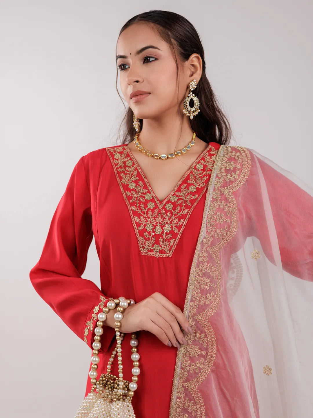 Red-Silk-Dori-Embroidered-3-Piece-Kurta-Set