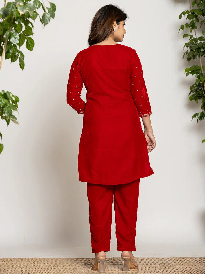 Red-Velvet-Embroidered-Co-Ord-Set-With-Cotton-Lining