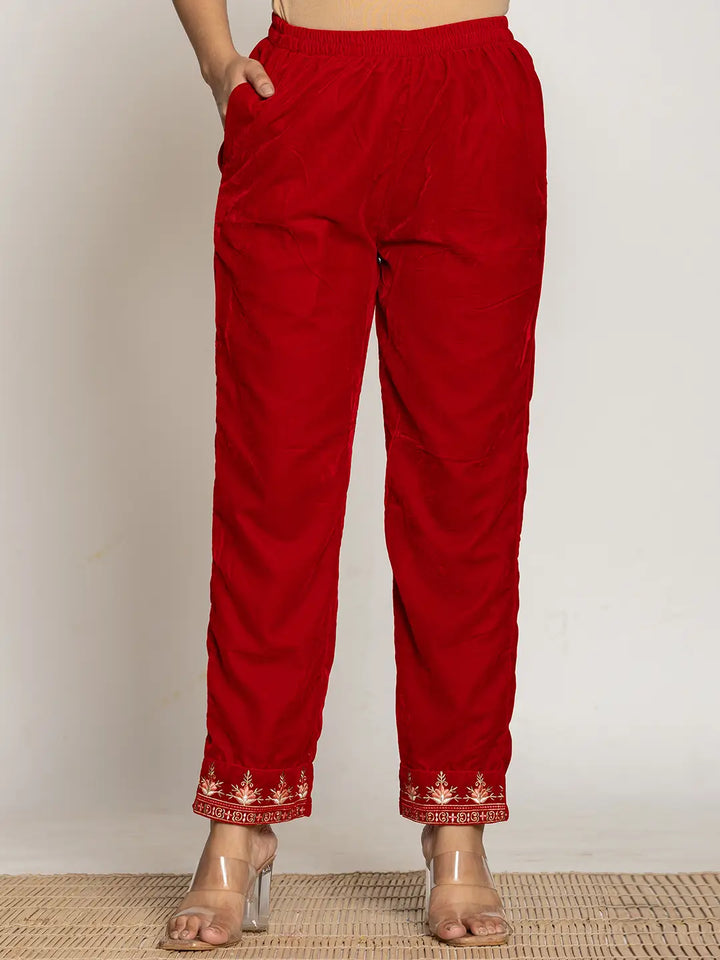 Red-Velvet-Embroidered-Co-Ord-Set-With-Cotton-Lining