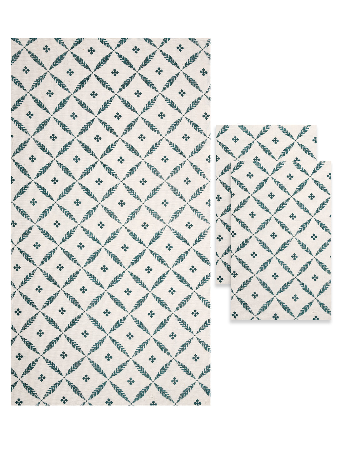 White-&-Green-Waffle-Cotton-HandBlock-Print-Towels-Gift-Set