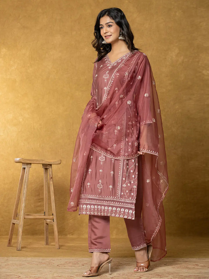 Rust-Silk-Ethnic-Motif-Embroidered-3-Piece-Kurta-Set