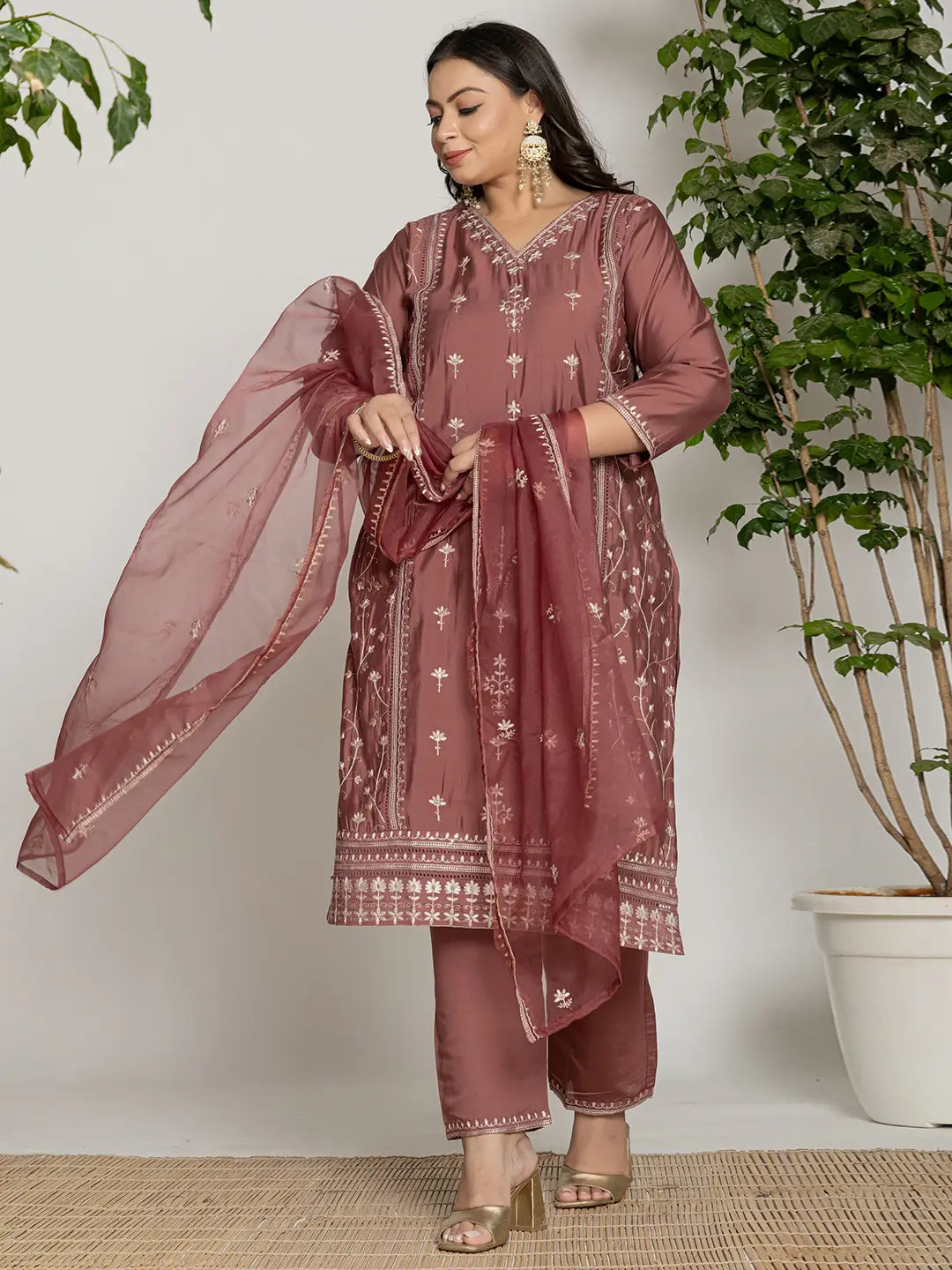 Rust-Silk-Blend-Thread-Work-Straight-Plus-Size-3-Piece-Kurta-Set