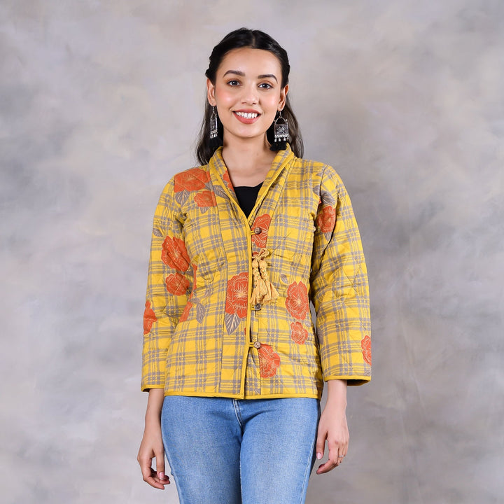 Dianthus Mustard Viscose Quilted Jacket