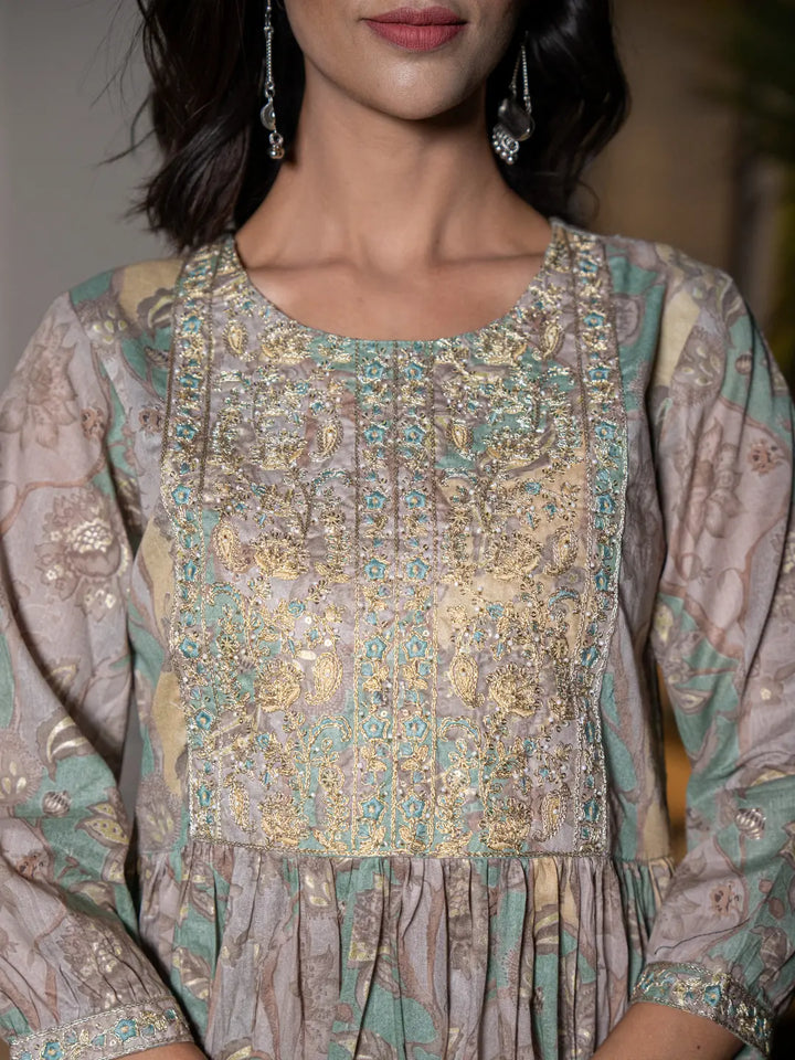 Sea-Green-Organic-Cotton-Print-Fit-And-Flare-3-Piece-Kurta-Set