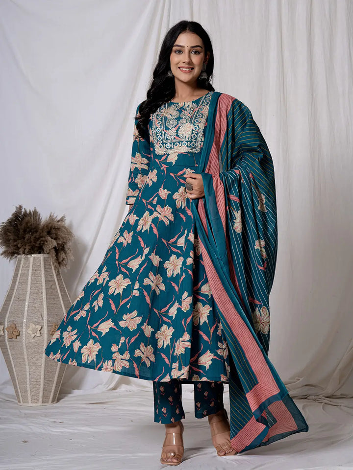 Sea-Green-Pure-Cotton-Floral-Embroidered-Anarkali-Set