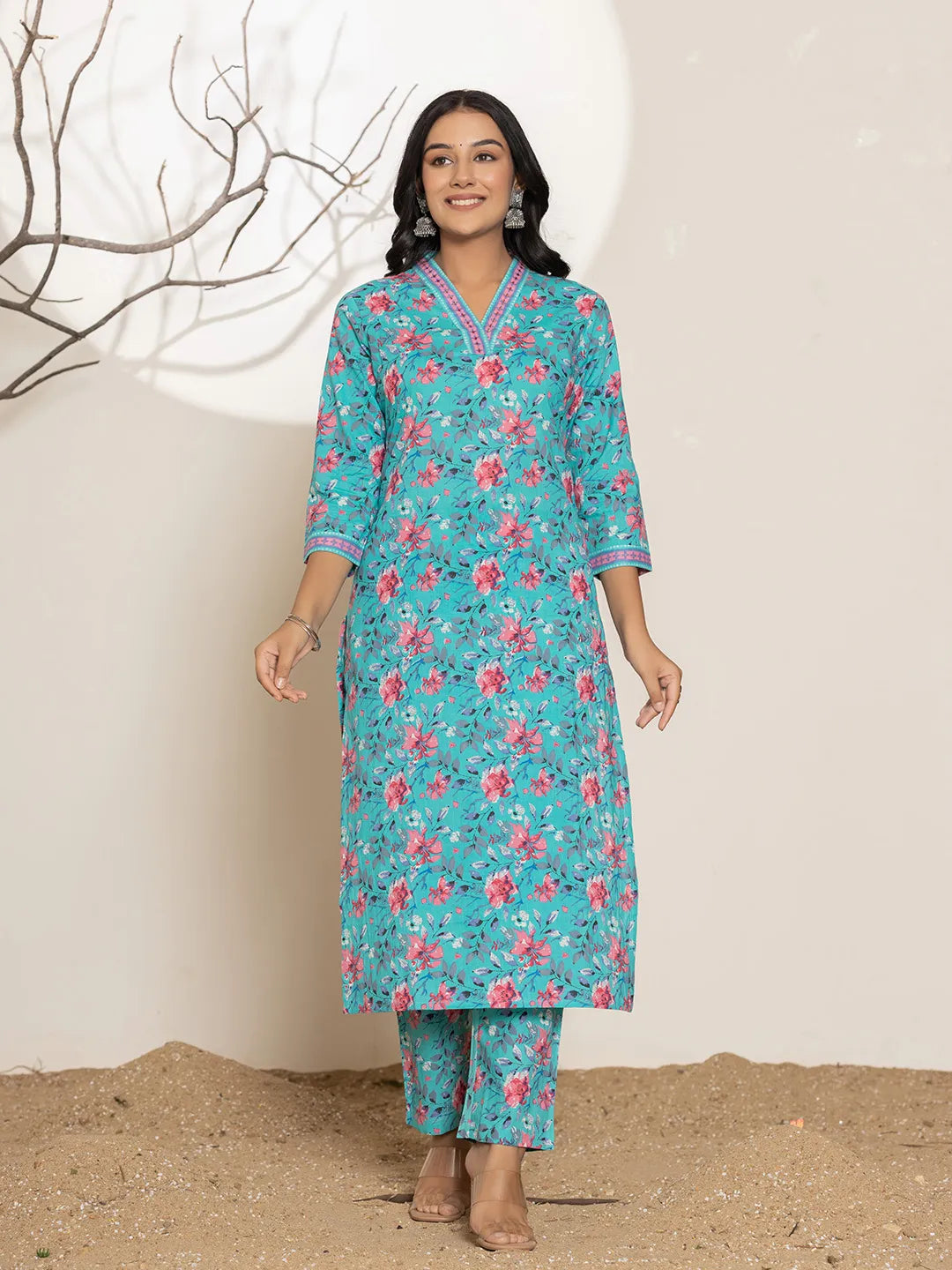 Sea-Green-Cotton-Sequins-Work-Straight-2-Piece-Kurta-Set