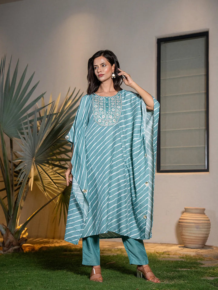 Sky-Blue-Silk-Blend-Leheriya-Embroidered-Kaftan-Kurta-Set