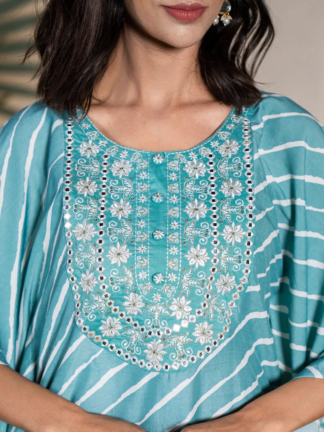 Sky-Blue-Silk-Blend-Leheriya-Embroidered-Kaftan-Kurta-Set