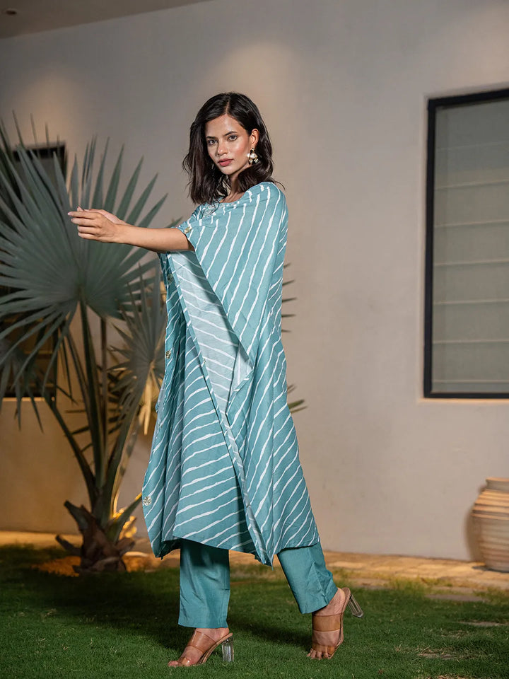 Sky-Blue-Silk-Blend-Leheriya-Embroidered-Kaftan-Kurta-Set