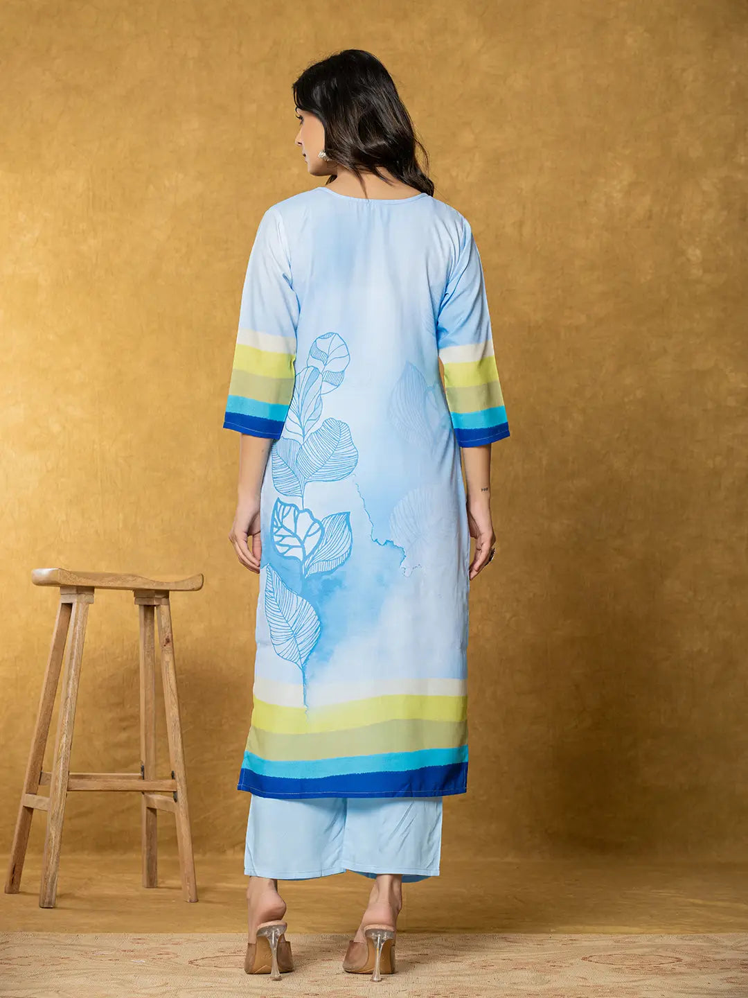 Sky-Blue-Linen-Floral-Printed-3-Piece-Kurta-Set