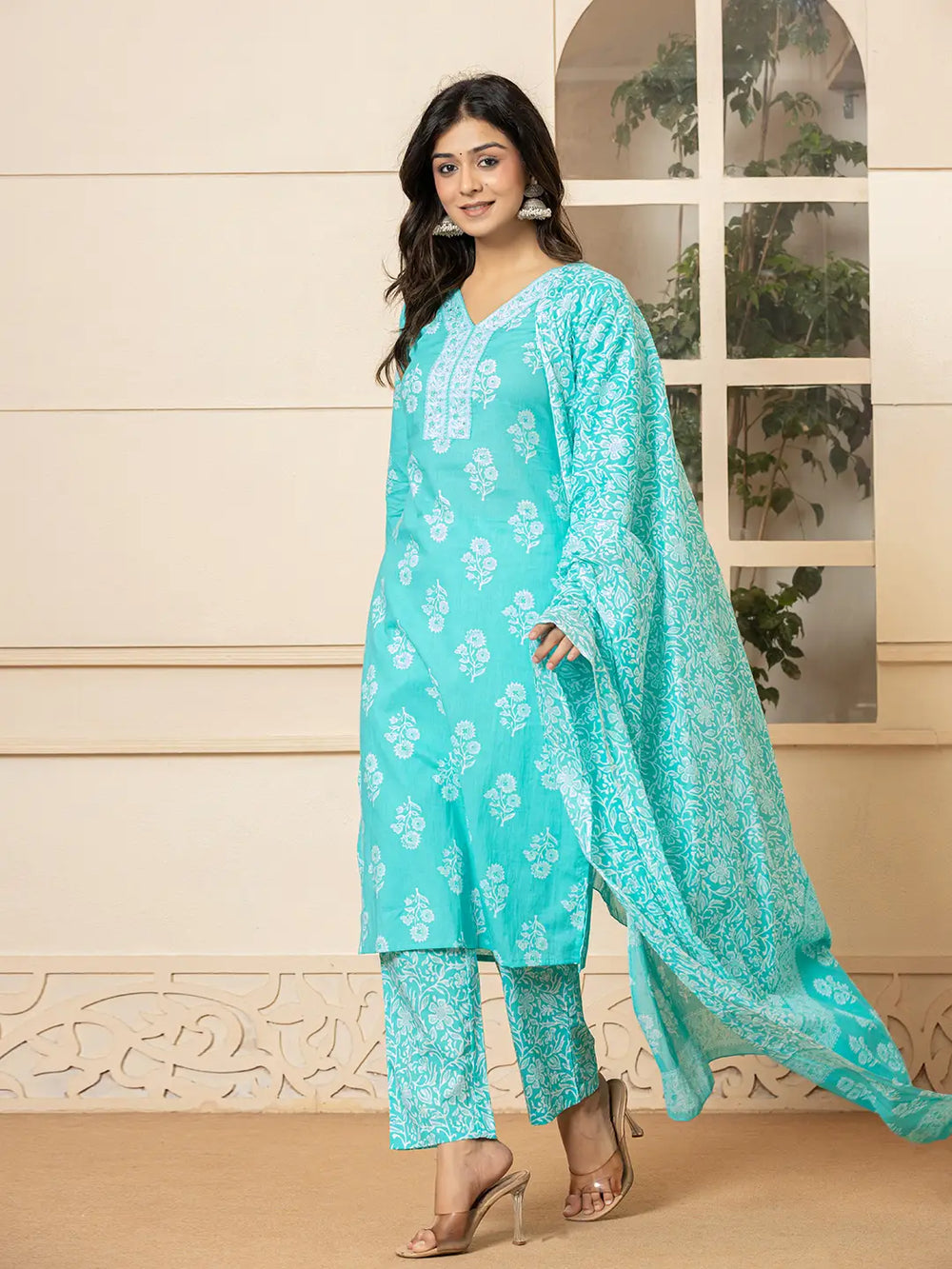 Sky-Blue-Pure-Cotton-Sequins-Work-Straight-3-Piece-Kurta-Set