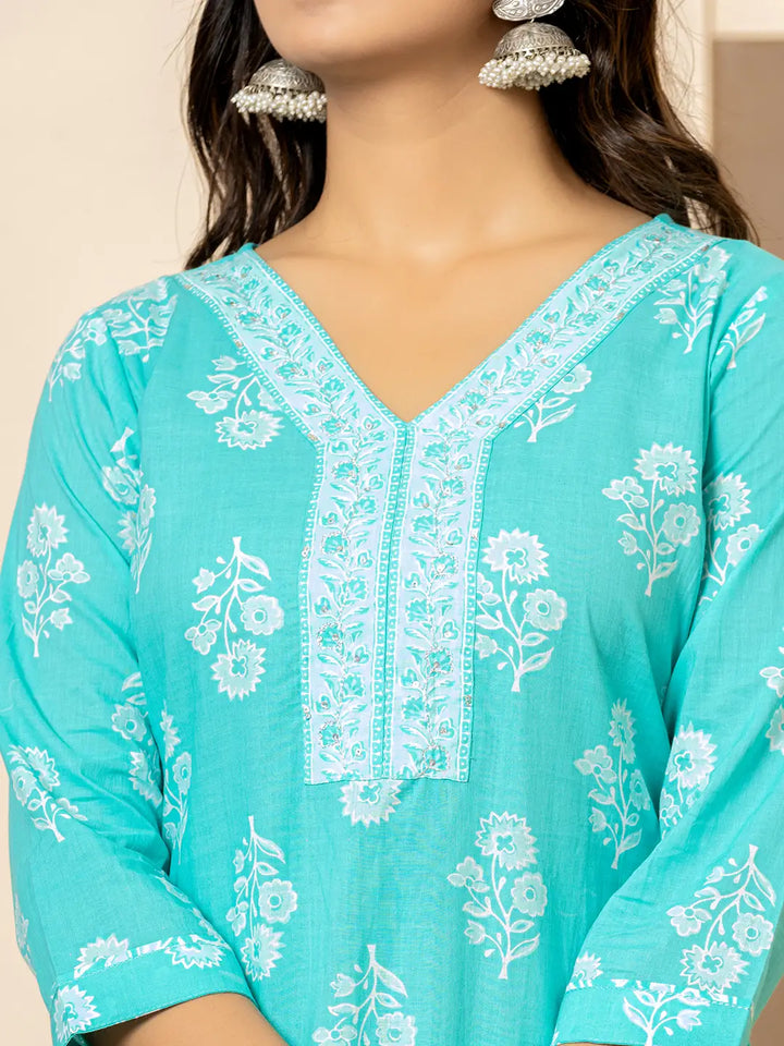 Sky-Blue-Pure-Cotton-Sequins-Work-Straight-3-Piece-Kurta-Set