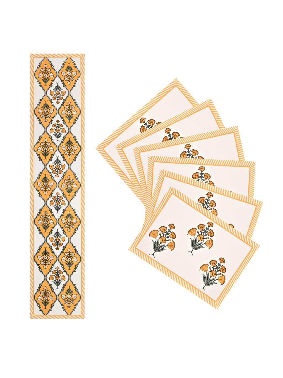 Yellow-&-White-Canvas-Cotton-Handblock-Printed-Table-Runner