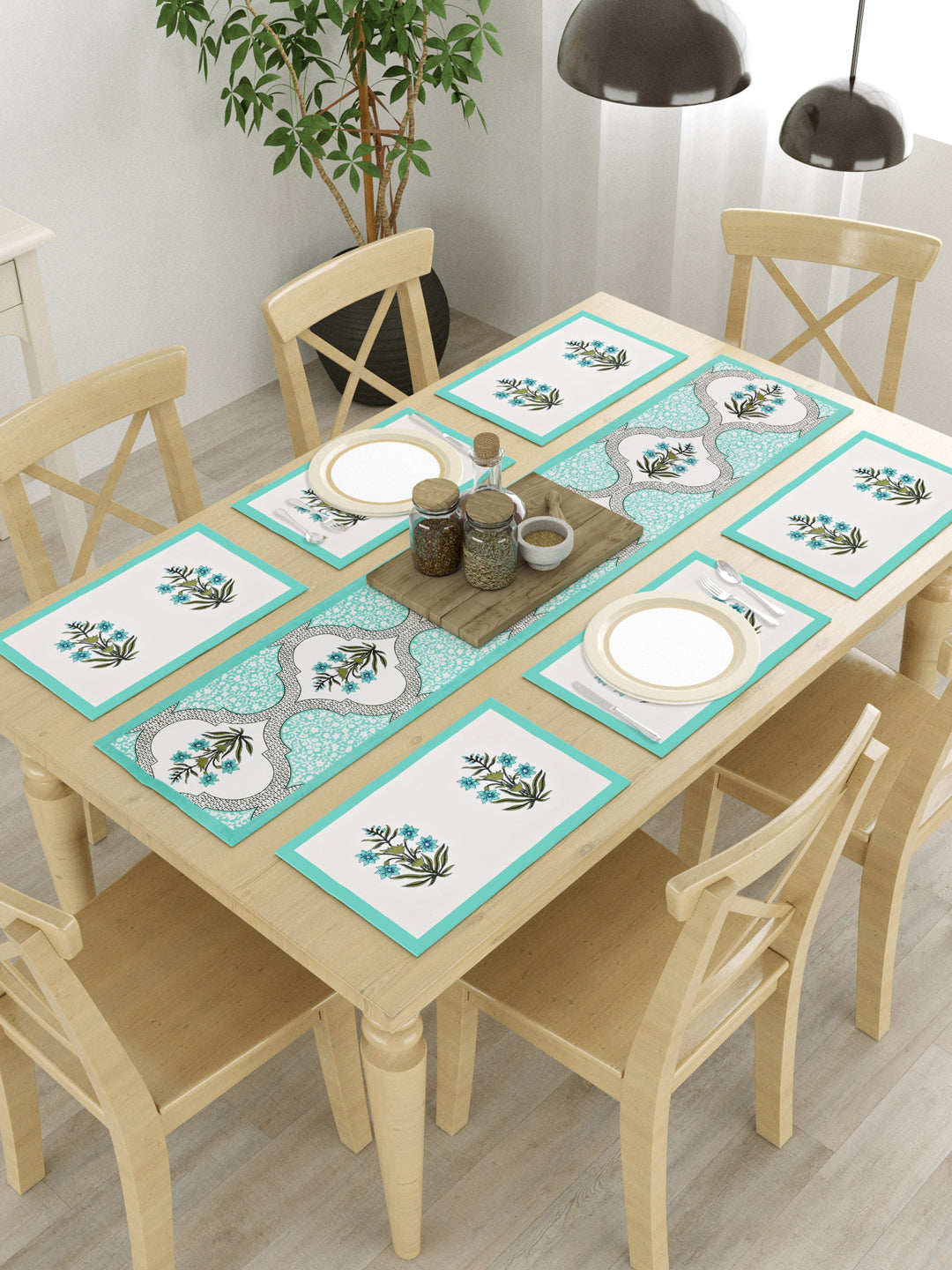 White-&-Blue-Cotton-Handblock-Printed-Table-Runner